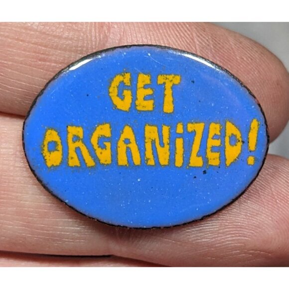 Vintage "Get Organized!" Blue And Yellow Brooch - Picture 3 of 4